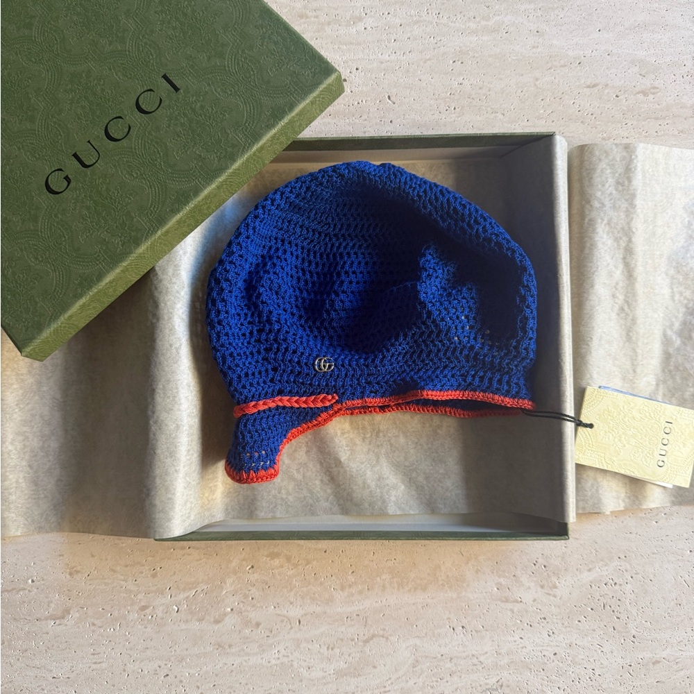NWT GUCCI Tricot Cotton Hat– GG Logo